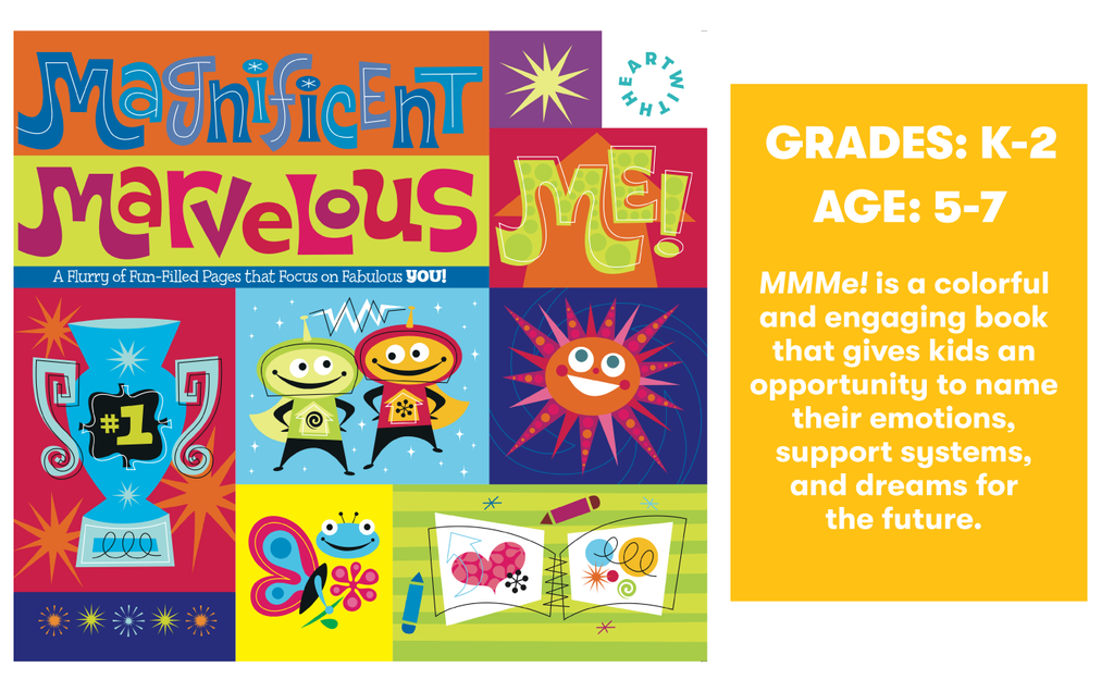 MMMe! is a colorful and engaging book that gives kids an opportunity to name their emotions, support systems, and dreams for  the future.